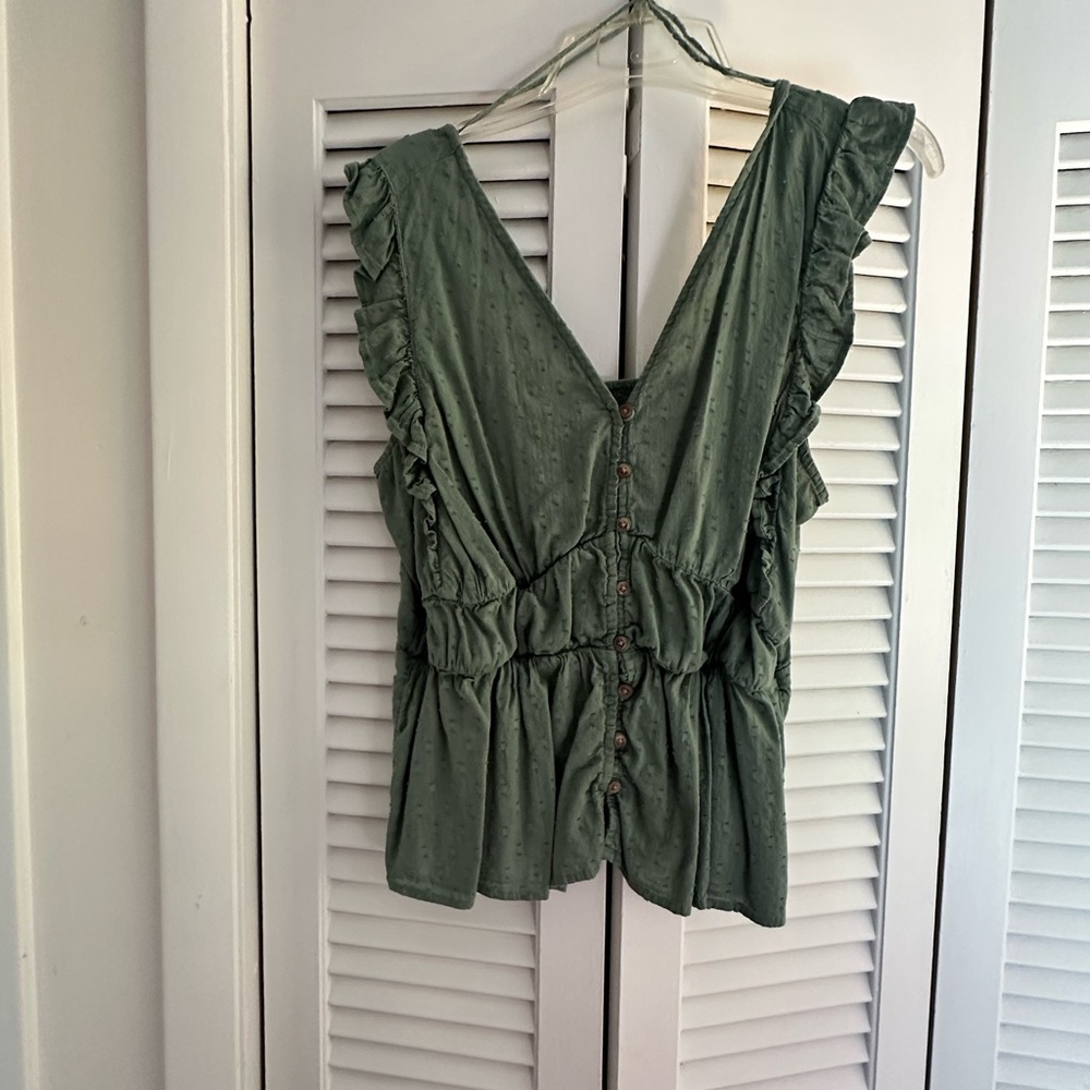 Old Navy Green Button-Front Blouse